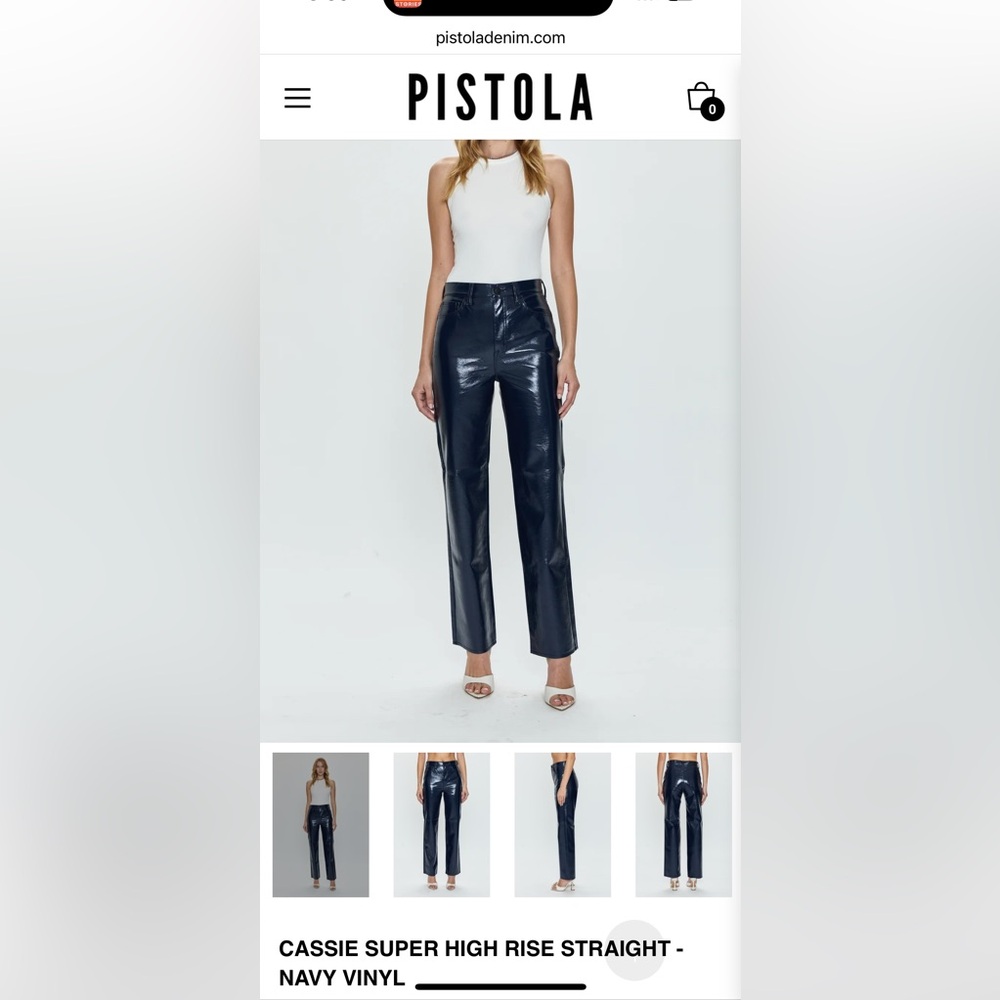 PISTOLA High rise Navy Blue Leather Pants - new with tags